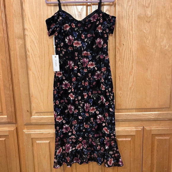 Siena Black Floral Lace Off Shoulder Sheath Midi Dress - Women's Size 8 - Picture 10 of 13